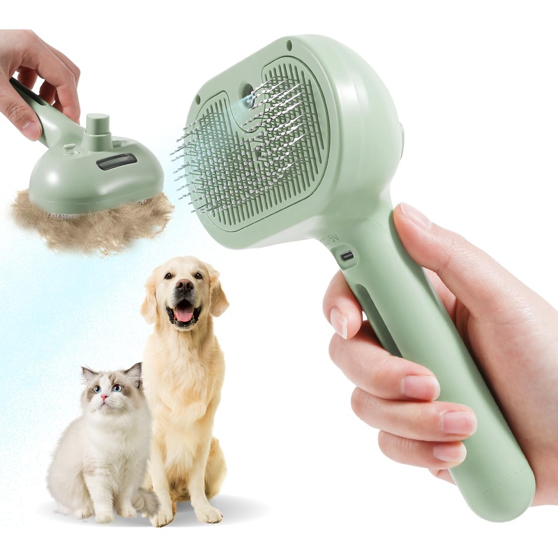 Spray Cat Brush for Shedding, Remove Static Flying Hair Pet Grooming Brush Self Cleaning Dog Brush Suitable for Long and Short Hair Dogs and Cats To Remove Tangled and Loose Hair (Green) Green
