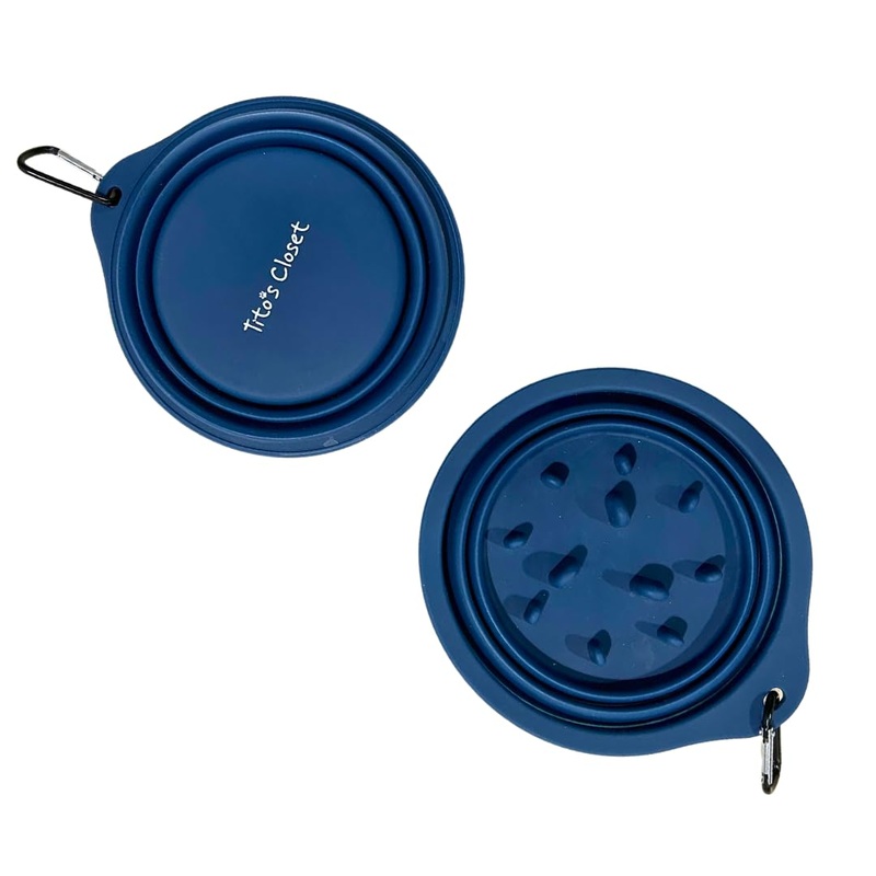 Tito’s Closet Dog Food and Water Bowl Set – 2 Pack Dog Travel Bowls with Dog Food Bowl Slow Feed and Water Bowl, Rimless Design, Silicone Slow Feeder and Water Bowl, Dog Travel Bowl, 20 Ounces – Blue