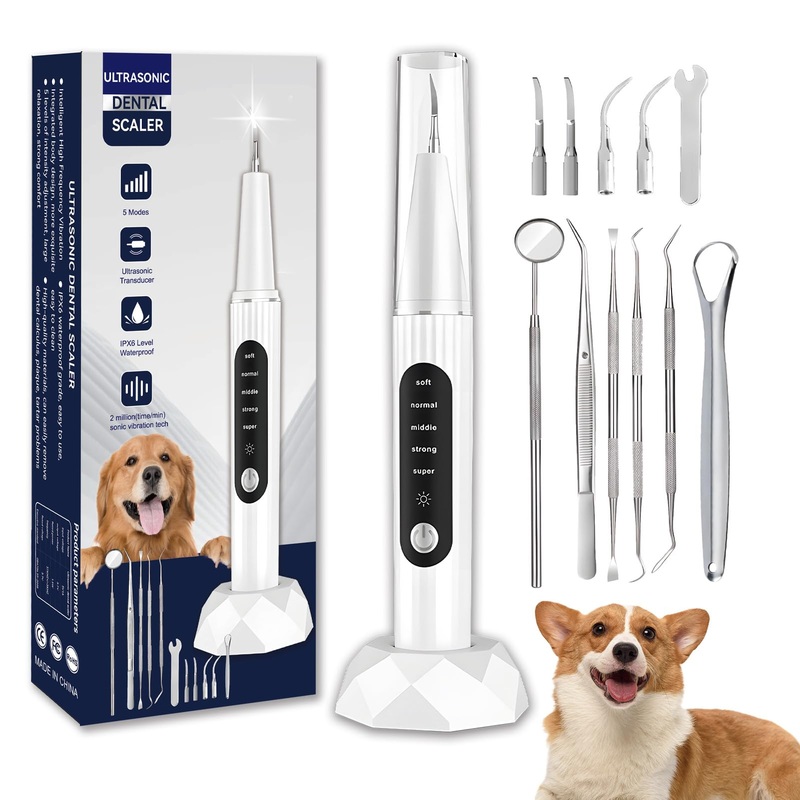 Wireless Ultrasonic Dental Scaler for Dog,Dog Plaque Remover,5 Modes Pet Ultrasonic Tooth Cleaner, Dog Tooth Tartar Remover, Dental Care Teeth Cleaning Kit, Teeth Cleaner for Large and Small Dogs