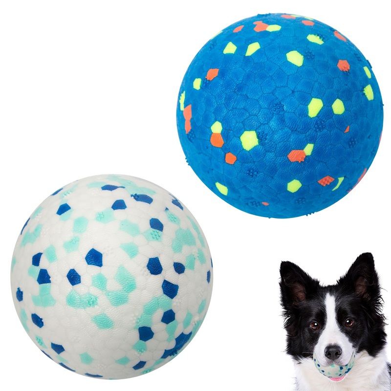 2 Pack Indestructible Dog Tennis Balls for Aggressive Chewers: Interactive Pet Toys, Herding and Jolly Ball for Dogs, Durable, Bouncy, and Water Toy Fetch Balls (White, Blue)