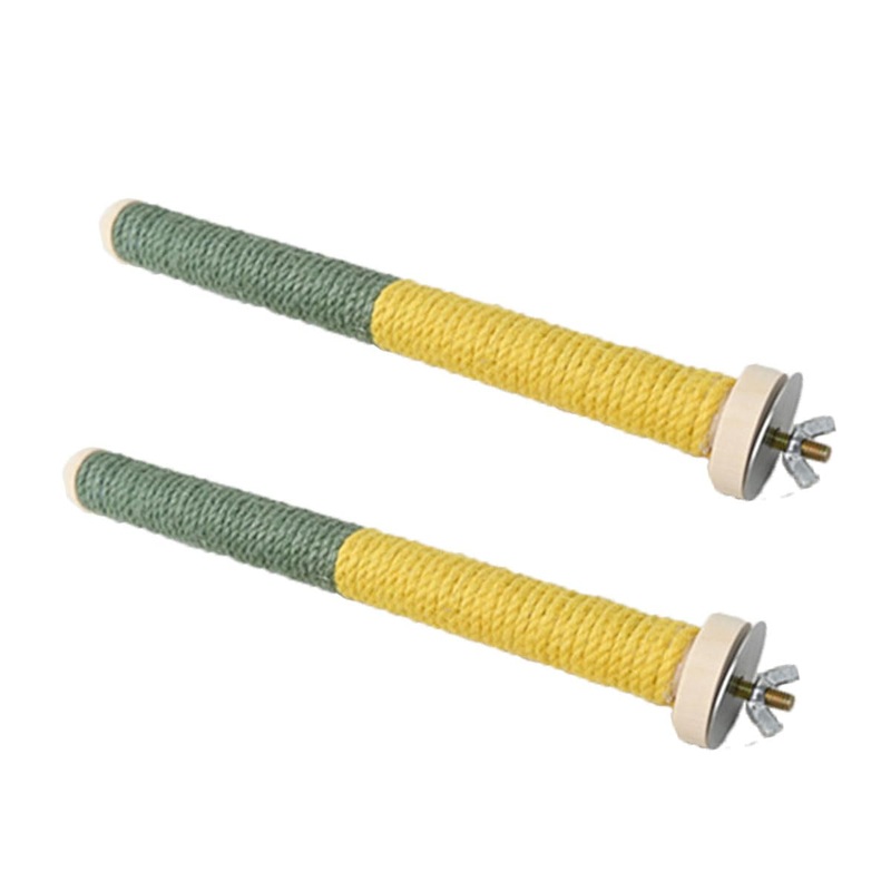 2pc Woven Rope Bird Perches, Colored Solid Wood Perch Stand 2PC
