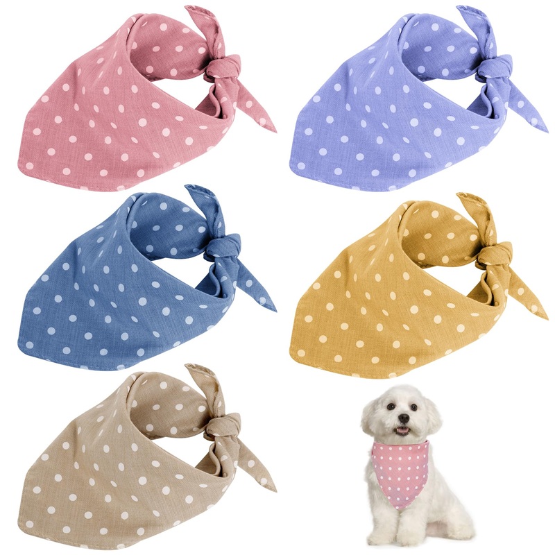 5 Pcs Puppy Cat Scarves Polka Dot Dog Bandana Cotton Fabric Pet Triangle Scarf for Dogs Cats Daily Handkerchief Accessories for Small Medium Large Puppies Cats, 5 Colors