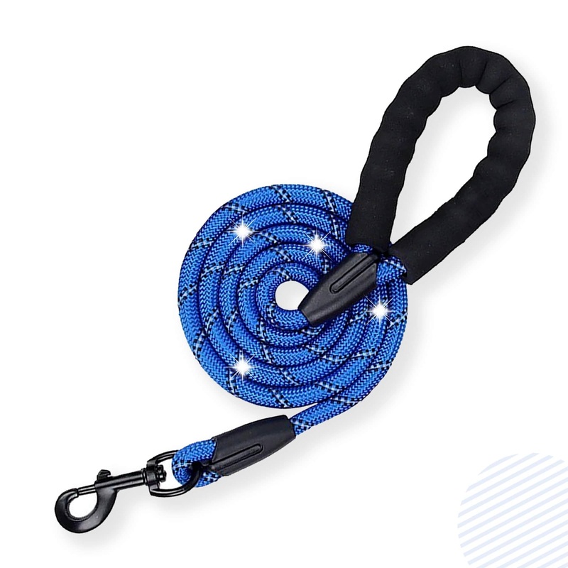 5FT Strong Dog Rope Leash with Soft Comfortable Padded Handle and Highly Reflective Threads, Heavy Duty Dog Leash for Small Medium and Large Dogs,for Training Running and Walking-(Blue) Blue