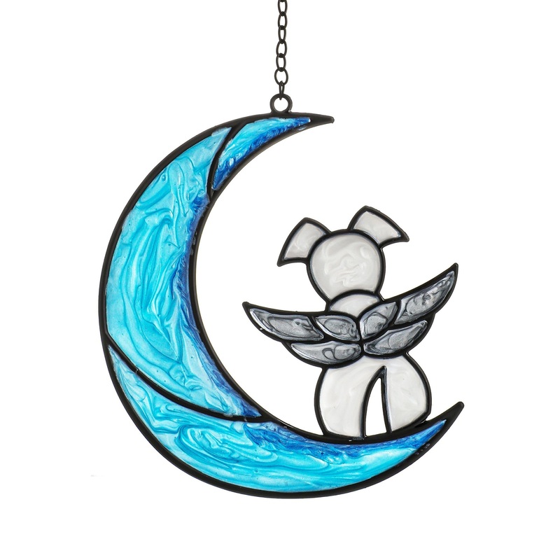 5inch Hanging Dog Memorial Gifts for Loss of Dog, Epoxy Resin Angel Dog on Blue Moon Window Wall Decorative Hanging Ornaments Sympathy Gift for Dog Lover Angel Dog on Moon