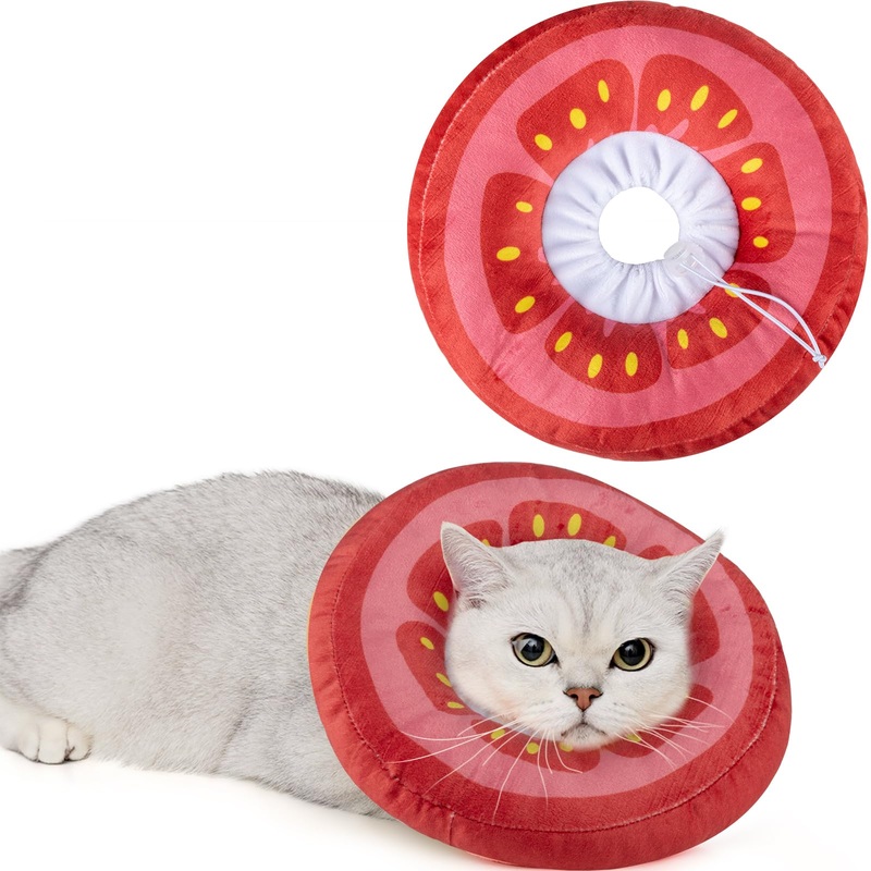 ANWA Adjustable Cat Cone Collar Soft, Cute Cat Recovery Collar, Cat Cones After Surgery for Kittens Medium (7-18 lbs) Tomato