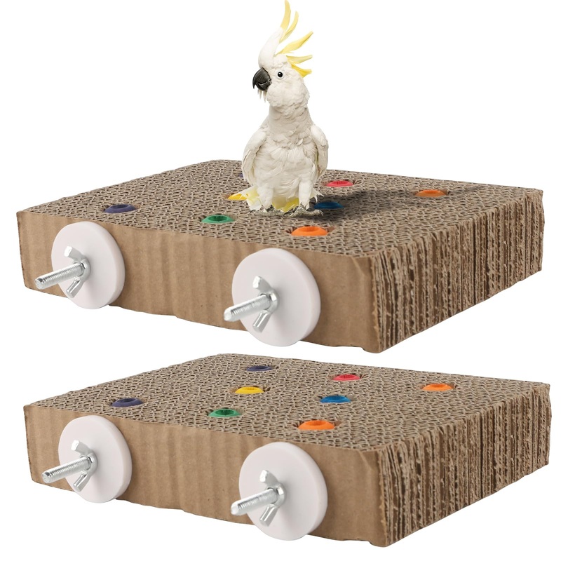 Bird Perch Stand Toy, 2PCS Parrot Cardboard Paw Grinding Platform Parakeet Chew Exercise Toy Cage Accessories Playground for Cockatiel Conure Parrotlet Lovebird Budgies Finches (2PCS Medium) 2PCS Medium