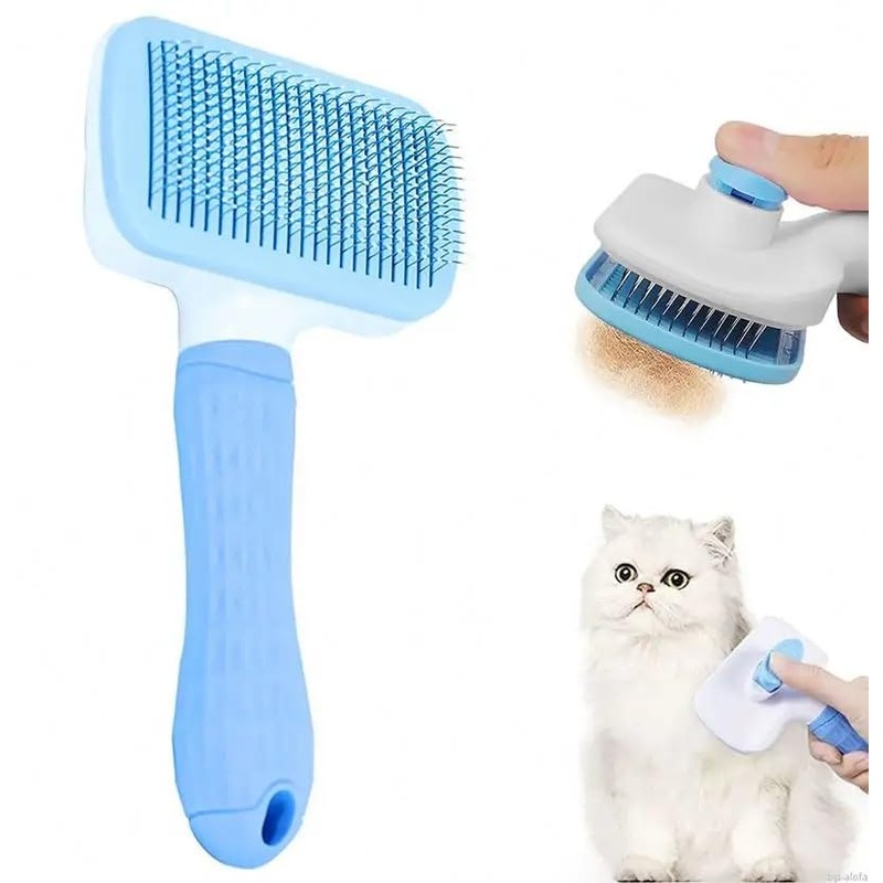 Cat grooming brush, Cat fur brush, Pet hair brush, Dog grooming brush, Dog slicker brushes for grooming, Tool Gently Removes Loose Undercoat, Brush for Pet Massage (Blue) Blue
