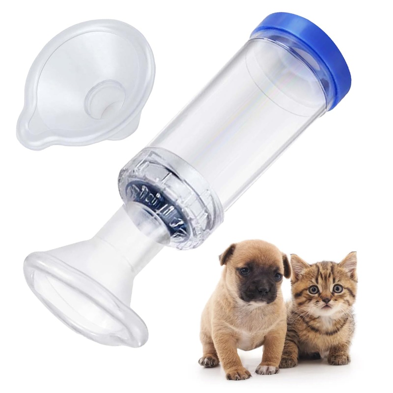 Cat Inhaler Spacer, Aerosol Chamber Mask for Pets, Handheld Silicone Mask Assists in Breathing & Inhalation, Includes 2 Masks to Fit Most Cat or Dog