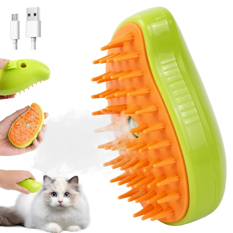 Cat Steam Brush, 3 In1 Steam Cat Brush for Massage, Self Cleaning Steam Cat Brush, Rechargeable Silicone Steam Pet Brush, Multifunctional Cat Grooming Brush for Removing Tangled And Loosse Hair