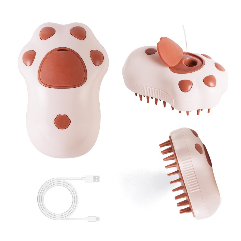 Cat Steam Brush – Self Cleaning Steamy Cat Brush for Massage, Cat Brushes for Indoor Cats, Steamy Cat Brush for Shedding, Steam Pet Brush for Removing Tangled and Loosse Hair Cat Paw Model brown