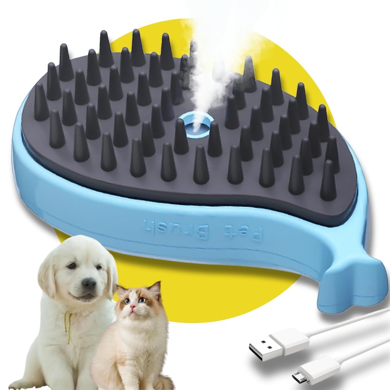 Cat Steam Brush – Self Cleaning Steamy Cat Brush for Massage, Steam Pet Brush for Removing Tangled and Loosse Hair Blue Fish Model