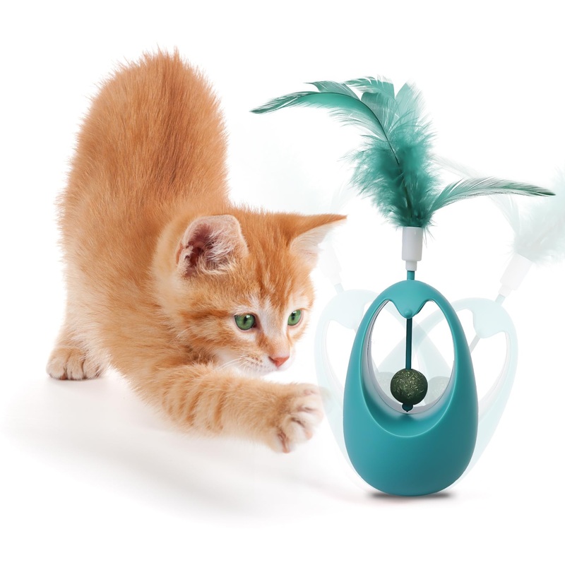 Catnip Toys for Cats with Feathers Tumbler Cat Toy with Edible Catnip Balls, Interactive Funny Toy Kitten Indoor Exercise/Plaything for All Breeds – Blue