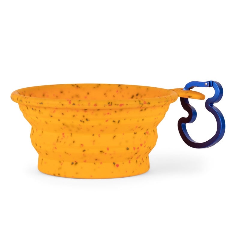 Collapsible Dog Bowl, Yellow; Travel Dog Bowl That Folds Flat and Clips with Carabiner for Easy Storage and Carry Medium