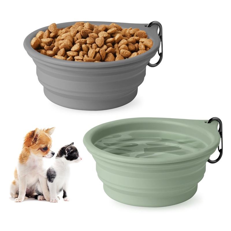 Collapsible Dog Bowls 2pcs for Puppy Bowl, Portable Dog Bowl for Small to Medium Sized Dogs and Cats, Travel Dog Bowl is Ideal for Traveling and Hiking BPA Free Green + dark grey