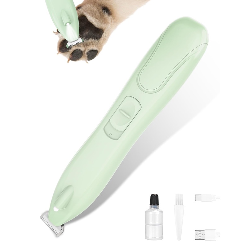 Cordless Dog Paw Trimmer – Low Noise LED Dog Clippers with Ceramic Blade, 2 Speed Rechargeable Small Pet Shaver for Grooming Dogs Cats Hair Around Paws, Eyes, Ears, Face, Rump, Green 18mm Blade