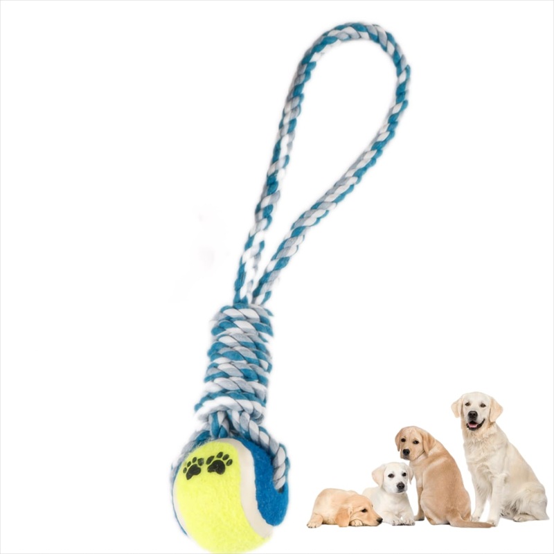 Dog Ball and Cotton Rope Dog Toy, Interactive Dog Toy with Tennis Balls,Indoor and Outdoor Tug Toy for Dogs with Cotton Rope for Durable Dog Toys for Small, Medium, and Large Dogs (Blue) blue