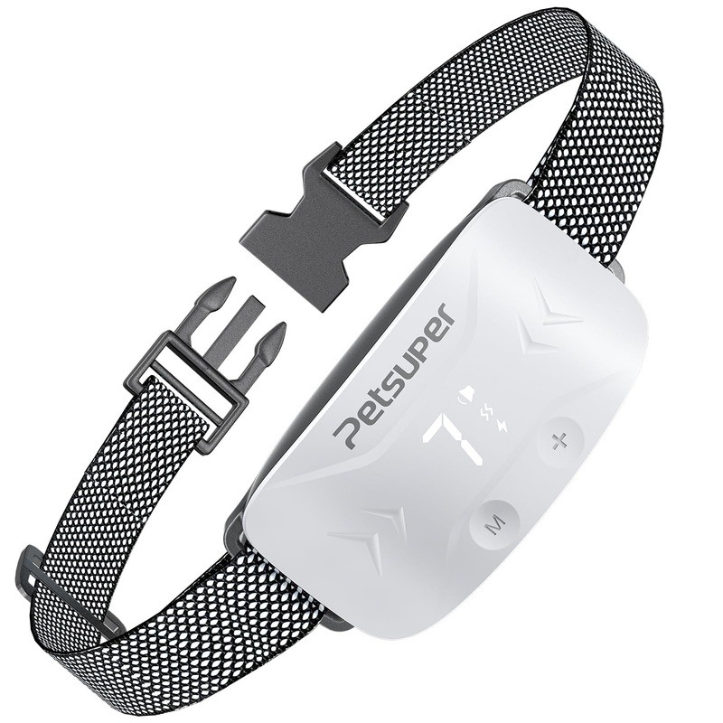 Dog Bark Collar, Petsuper Anti Bark Collars with Beep Vibration Shock, 7 Adjustable Sensitivity & IP67 Waterproof, Rechargeable Smart Barking Collar for Large Medium Small Dogs Breed (White) White