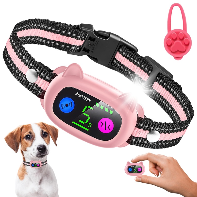 Dog Bark Collar, Smart Bark Collar for Small Medium Dogs, Automatic No Shock Anti Barking Training Collar, Rechargeable No Bark Collar. Stop Barking Noise. Vibrating Collars for Small Breed Pink