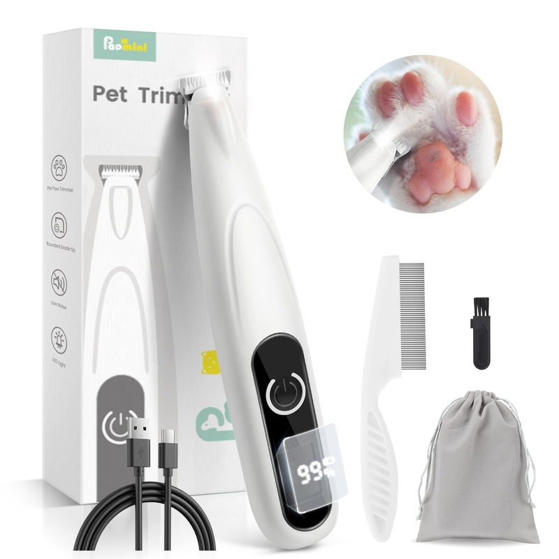 Dog Grooming Kit with LED Display,35dB Ultra-Low Noise Dog Clippers for Grooming, Cordless Dog Hair Trimmer,Type-C Rechargeable Dog Grooming Clippers for Paws, Ears, Face, Rump with LED Light Whiteness