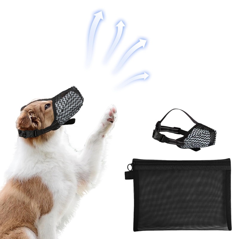 Dog Muzzle, Air Mesh Muzzle for Small Medium Large Dogs Labrador German Shepherd,Anti-Biting, Barking, and Chewing – Soft Basket Muzzle with Reflective & Adjustable Straps M(Circumference:8.4”-9.4”in)