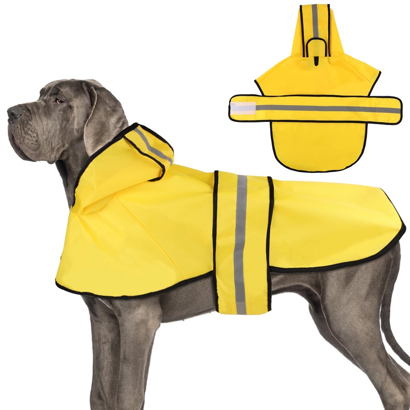 Dog Raincoat with Hood, Adjustable Dog Rain Jacket with Reflective Strip Yellow Waterproof Puppy Poncho for Small Medium Large Dogs (2XL) 2XL