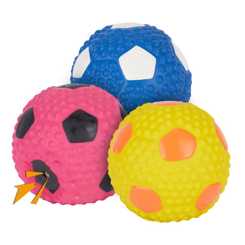 Dog Squeaky Toy Balls, Latex Soft Squeaky Dog Toys for Small Dog Football Chew Fetch Throw Ball for Puppy Dogs Interactive Play (3 PCS)