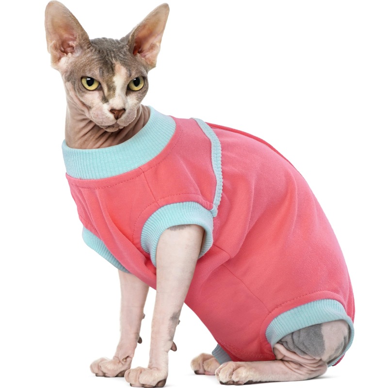 FUAMEY Cat Recovery Suit,Female Cat Spay Suit Kitten Surgery Onesie Cat Bodysuit Alternative to Cone Collars,Preventing Cats from Licking Abdominal Wounds Skin Protector Weaning Clothes Pink L L(back:16in)