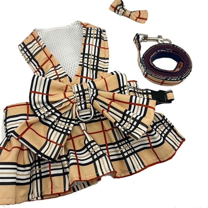 Furberry Dog Dress Bow & Leash Luxury Couture Apparel for Small Dogs Fur Baby Clothes Fashion Puppy French Bulldog Dachshund Chihuahua Cats Maltese Girl (Small)