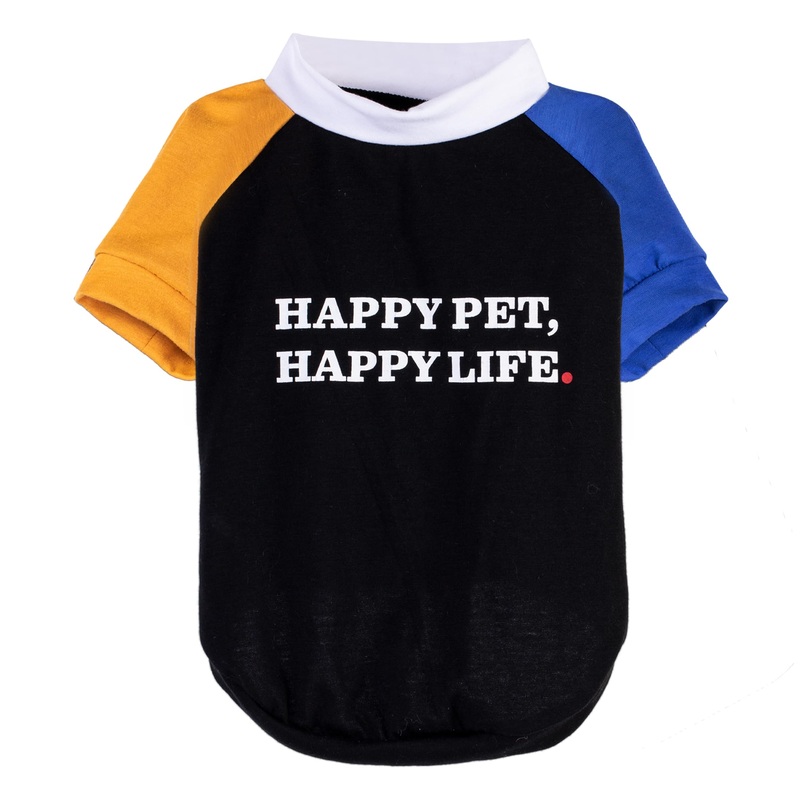 Happy Pet Happy Life Dog T-Shirt, Black Colorblock, Size Small, Everyday Apparel for Dogs, Cute Dog Tee, Cute Clothes for Dogs, The Dodo for Dogs Collection Black Color Block