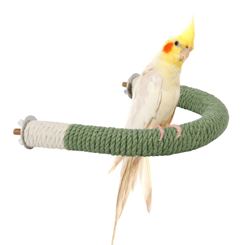 Hypeety Bird Perches Parrot U Shape Natural Wood Hemp Rope Stand Perch Bird Stick Paw Grinding Perch Birdcage Accessories Perch Standing Toy for Budgies Parakeet Cockatiel Conures Green 7.4×5.9”