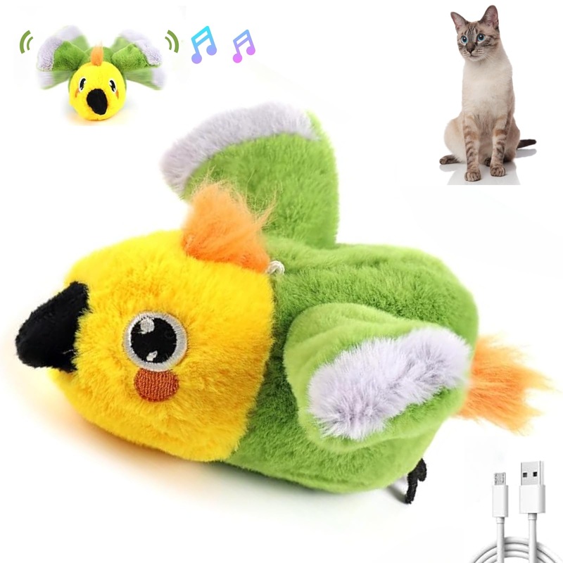 Intelligent Flapping and Chirping Animal Cat Toy, Touch Activated with 3 Modes, Catnip, Rechargeable, Interactive Toy for Indoor Cat Exercise (Parrot) Parrot