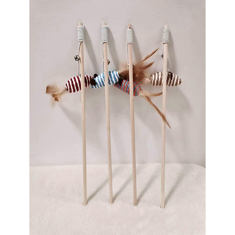 Interactive Cat Toys – 4Pcs Cat Wand Toy and Feather Toys Set – Perfect for Indoor Cat Fishing Pole Toy