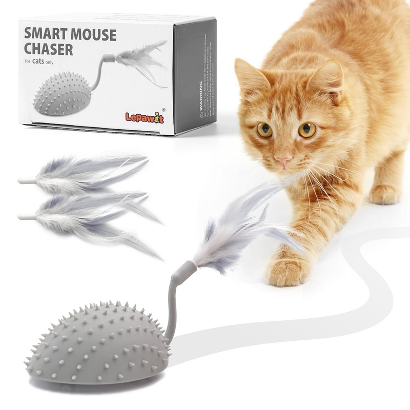 Interactive Cat Toys for Indoor Cats, Automatic Moving Cat Mouse Cat Toys with Feather Tail, Cat Exercise Electric Toys, USB Rechargeable