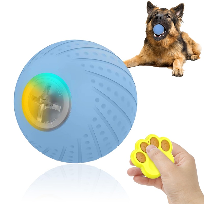 Interactive Dog Toys Ball, Active Wicked Dog Ball with Remote Control, Moving Bouncing Dog Ball with LED Flash Light, Wicked Dog Ball for Puppy/Small/Medium/Large Dogs, USB Rechargeable blue