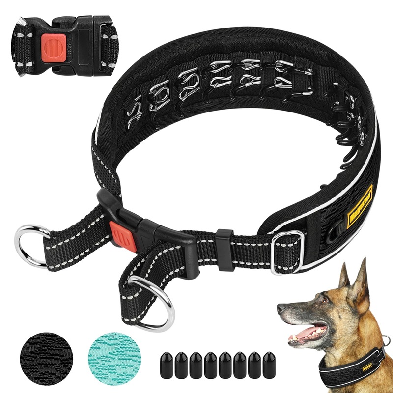 Martingale No Pull Dog Collar for Large Medium Dogs Pitbull German Shepherd Rottweiler, Reflective Anti Pull Dog Collar with Buckle, Adjustable Dog Walking Collar No Pull for Training Hiking Large,2.5mm,18”-22″Neck Black