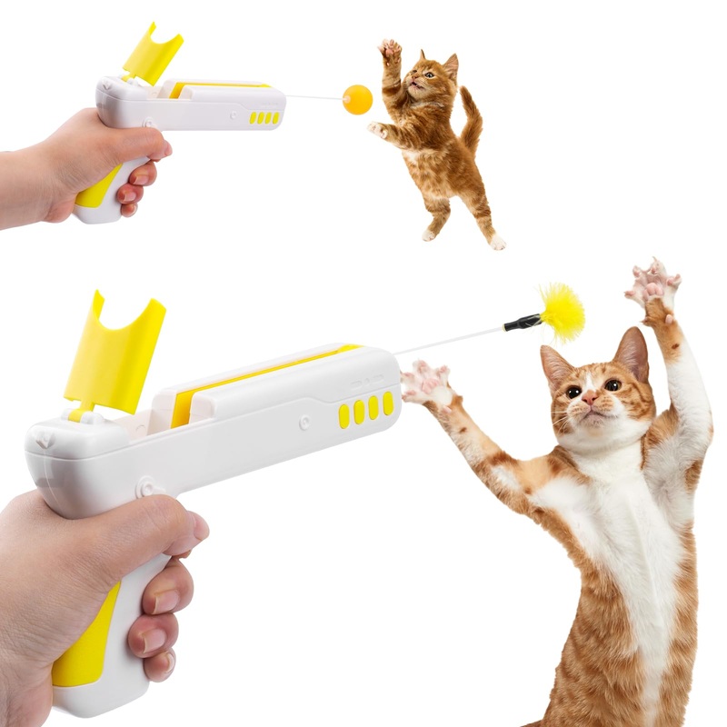 Mity rain 2-in-1 Interactive Cat Toy, Cat Toys for Indoor Cats, Switchable Cat Toy Ball and Cat Wand Feather Launcher Gun, Cat Toys for Bored Indoor Adult Cats