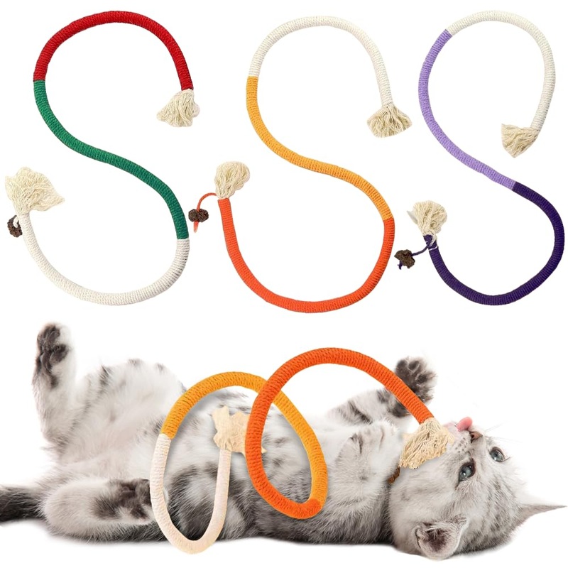 PAZ’S GIFT Cat Toys, Cat chew Toy,Cat Kick Toys, Cat Rope Toys for Indoor Cat Interaction Cat and Kitten Teething Chew Toys for Aggressive Chewing Teeth Cleaning Cat Dental Toys 3 Pack Mixed Colors