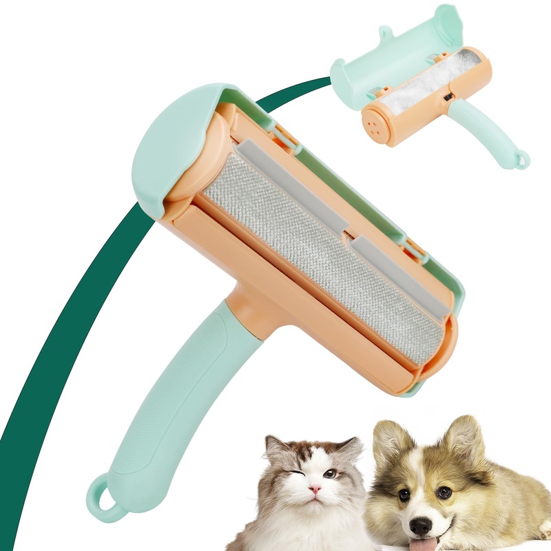 Pet Hair Remover Roller – Reusable Lint Roller for Pet Hair – Portable Cat and Dog Hair Remover – Pet Hair Removal Tool for Furniture, Couch, Carpet, Laundry, Clothes, and Car Seat- Green Green and Orange