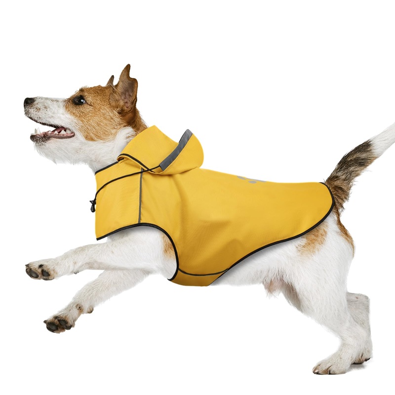 Puppy Raincoat, Waterproof Dog Raincoat for Small Dogs, Soft Lightweight Hood Rain Coat with Adjustable Drawstring/Reflective Strip/Leash Hole, Hooded Yellow Dog Rain Jacket for Dog Walking(Yellow, S)