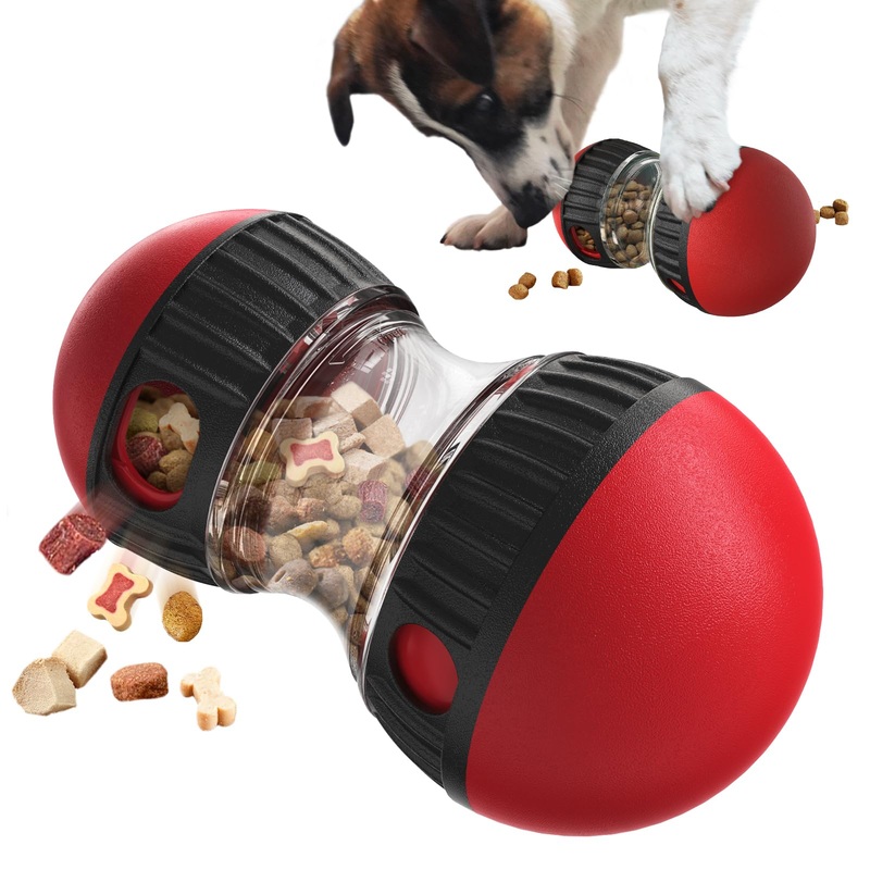 Slow Dog Feeder Dog Toys, 2 in 1 Interactive Dog Treat Toy Ball for Small Dogs, Indestructible Dog Toys for Medium Dogs, Durable Dog Puzzle Toys Treat Dispensing Dog Toys – Red