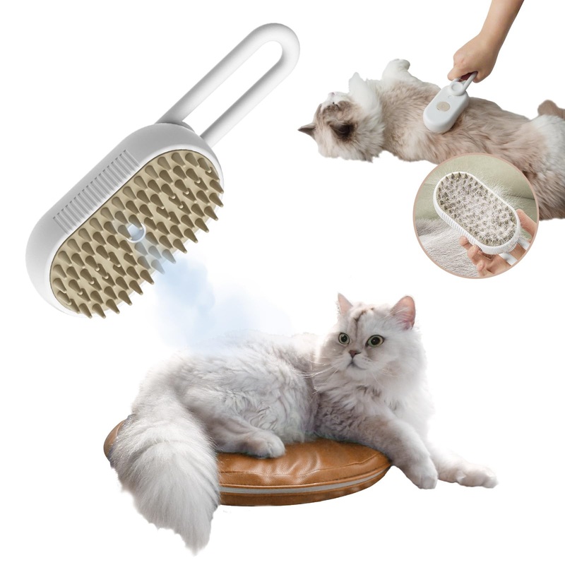 Spray Pet Grooming Brush for Dogs & Cats, 3-in-1 Design: Hair Remover, Cleaning Brush and Massaging Brush (Beige) Beige