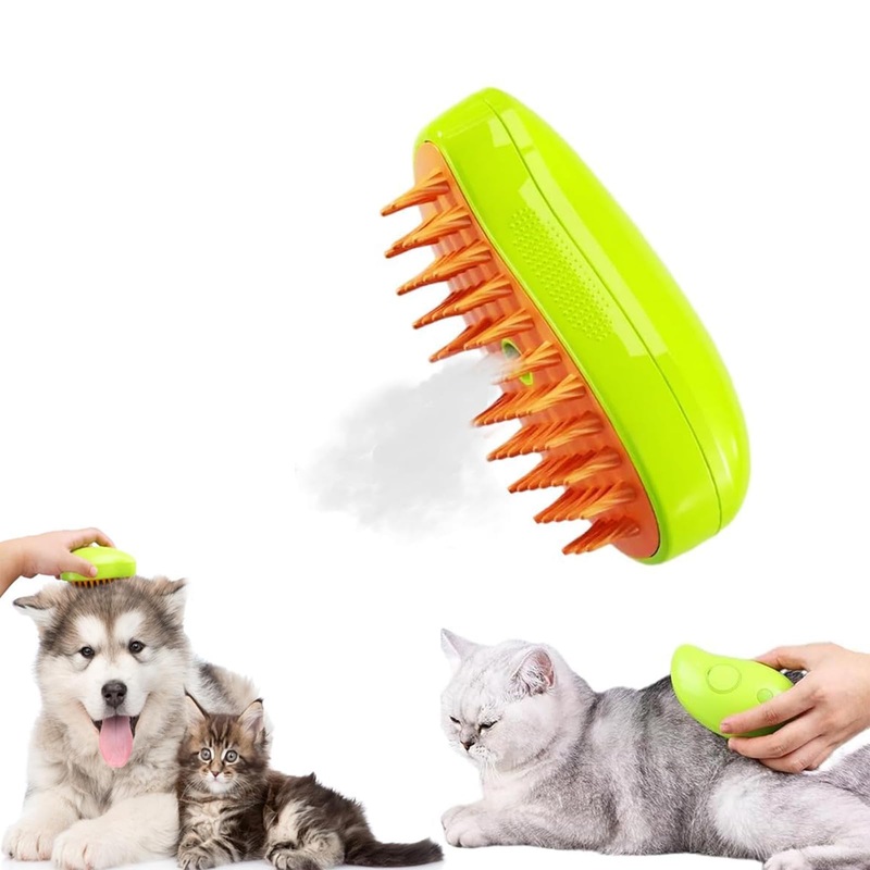 Steamy Cat Brush: 3 In1 Cat Steamy Brush for Massage, Cat Grooming Brush Pet Hair Removal Comb for Cat and Dog, 2024 Multifunctional Cat Hair Brush for Removing Tangled and Loosse Hair (Green)