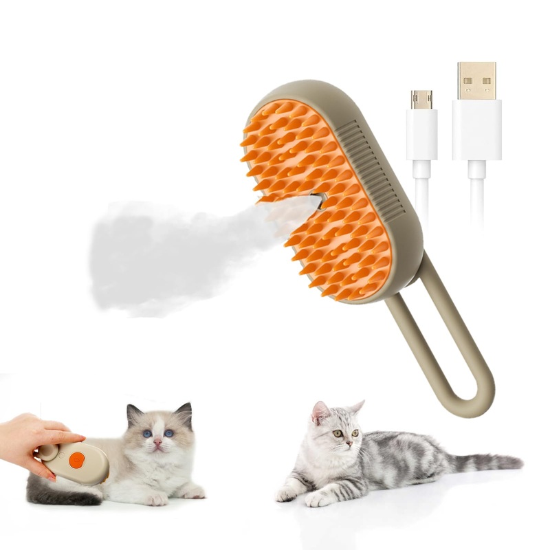 Steamy Cat Brush,Cat Steam Brush for Massage, Self Cleaning Spray Comb for Cats Massage Shedding,Cat Grooming Brush, Steam Cat Brush with Collapsible HandleGray Gray