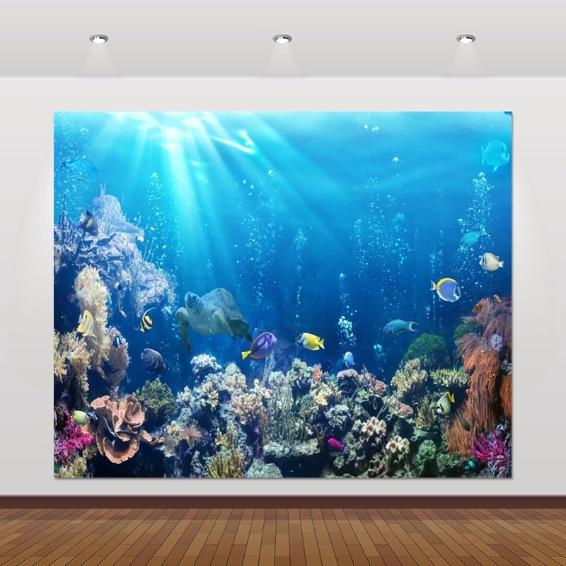 Under The Sea Backdrop 10x8ft Ocean Seabed Underwater World Turtle Coral Reef Deep Sea Photography Background Marine Aquarium Backdrops Banner Decorations