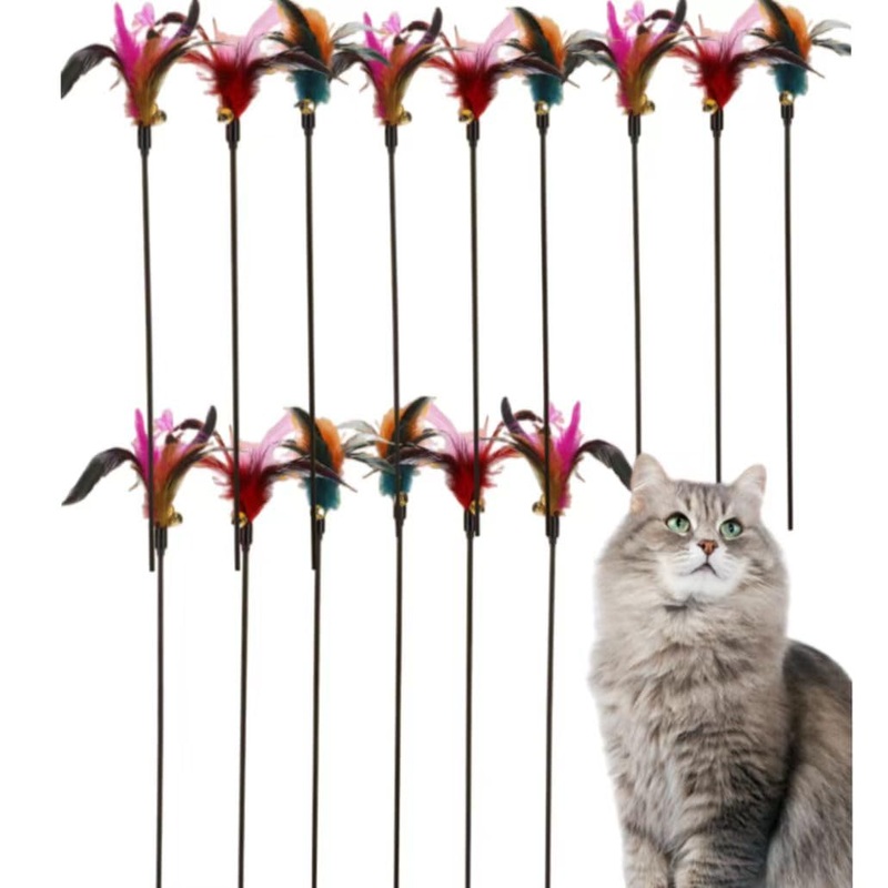 15-Pack Cat Feather Toys and Teaser Wand- Feather Toys for Catscat Feather Toy, cat Toys for Indoor CatsFeather Stick cat Toy cat Teaser Wand – Feather Wand cat Toy Multiple colors