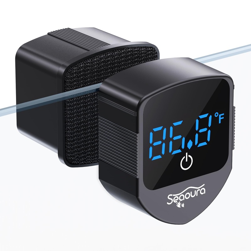 2-in-1 Aquarium Magnetic Cleaner with Digital Aquarium Thermometer, Fish Aquarium Mini Magnetic Brush only for Glass Fish Tank,Tiny Magnet Cleaner Floating Cleaning Tool for 1-30 Gallons Black