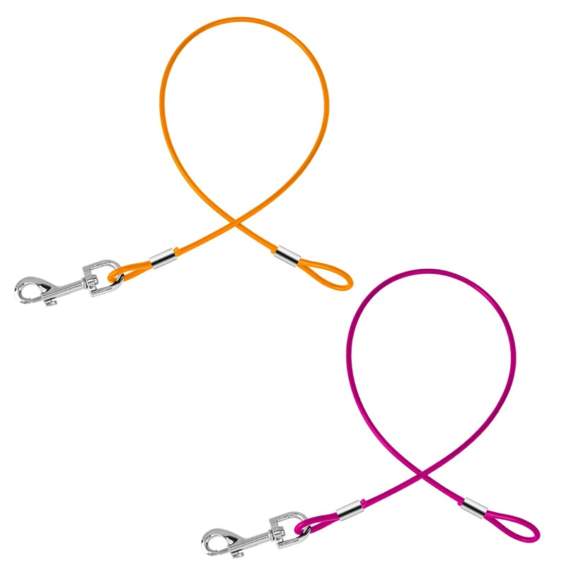 2 Pack Chew Proof Dog Leash Extension Metal Cable Lead, Non-Tangle Connect Leash for Any Leash & Collar & Harness, Heavy Duty Black Dog Leash Extender (Orange+Purple)
