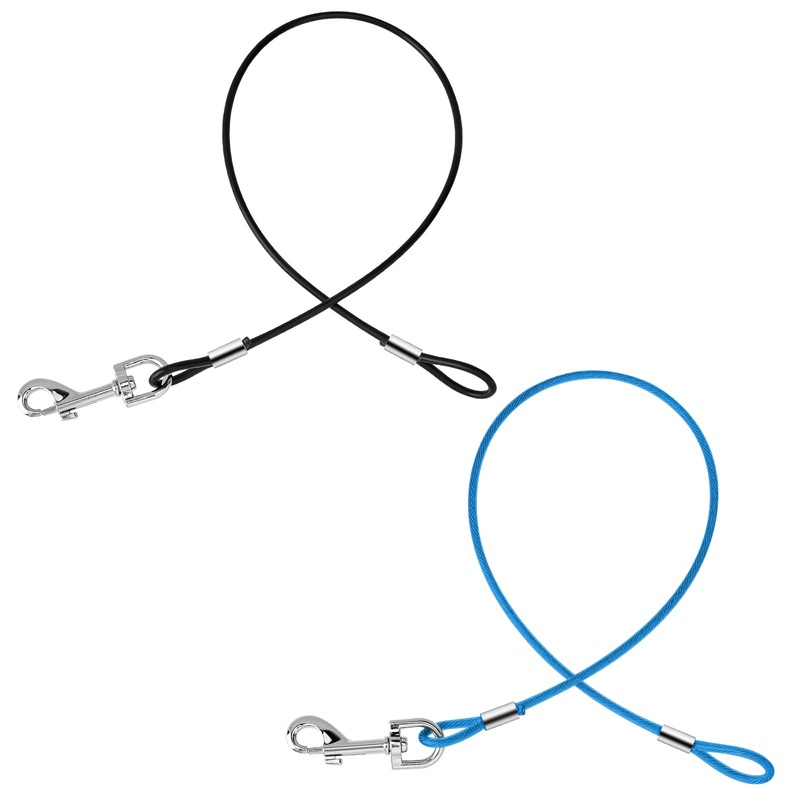 2 Pack Chew Proof Dog Leashes Extension Metal Cable Lead, Non-Tangle Connect Leash for Any Leash, Heavy Duty Dog Leash Extender for Collar & Harness (Black+Blue)