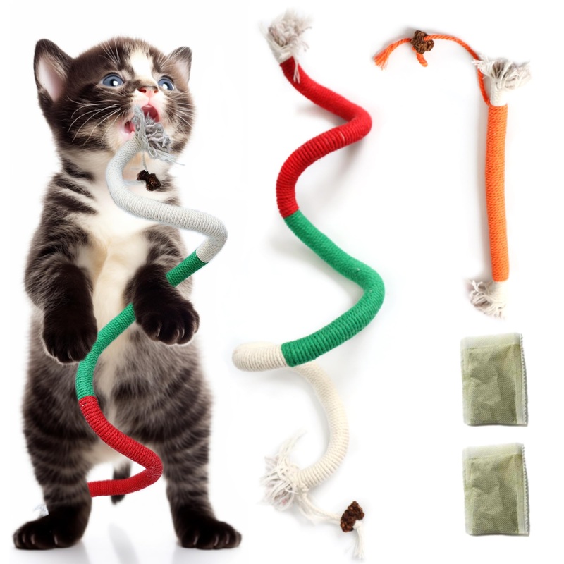 27.56&7.87 inches Big Cat Chew Toys for Indoor Cats,Huge Catnip Toy for Teeth Cleaning, Interactive Cat Nip Teething Rope Toys for Cats Kittens Kitty, 2 Pack (Plus 2 Packs of Catnip) Small&Large 2 Pack