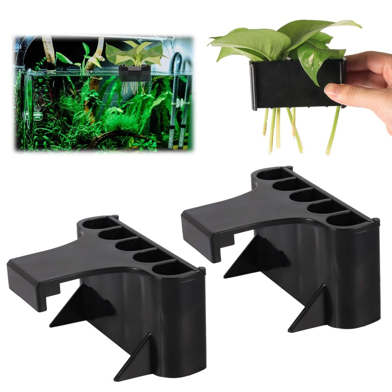 2pcs Aquarium Plant Holder, 5 Holes Top Rimmed Aquarium Floating Planter Box Plastic Aquatic Plant Cup Holder Hanging Aquarium Plant Basket Rack Stand Hanger Accessory for Fish Tank Decorations